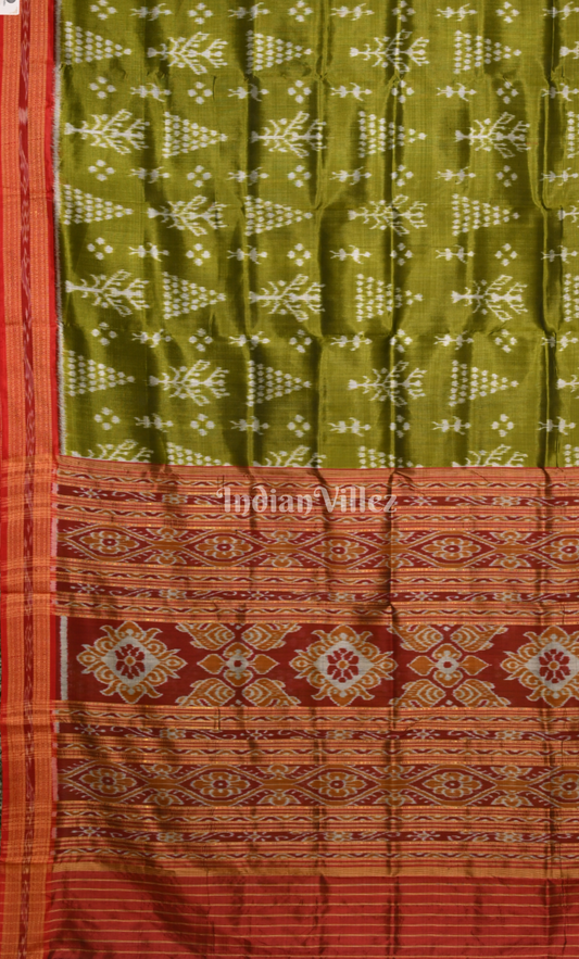 Mehendi Green Red Tribal Design Odisha Ikat Khandua Silk Saree