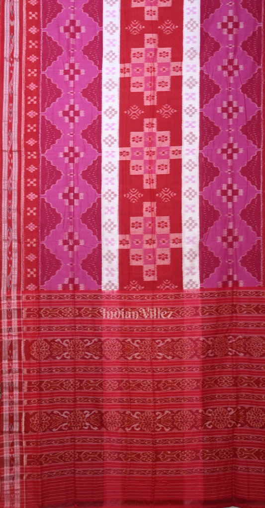 Pink Red Pasapali Odisha Ikat Sambalpuri Cotton Saree