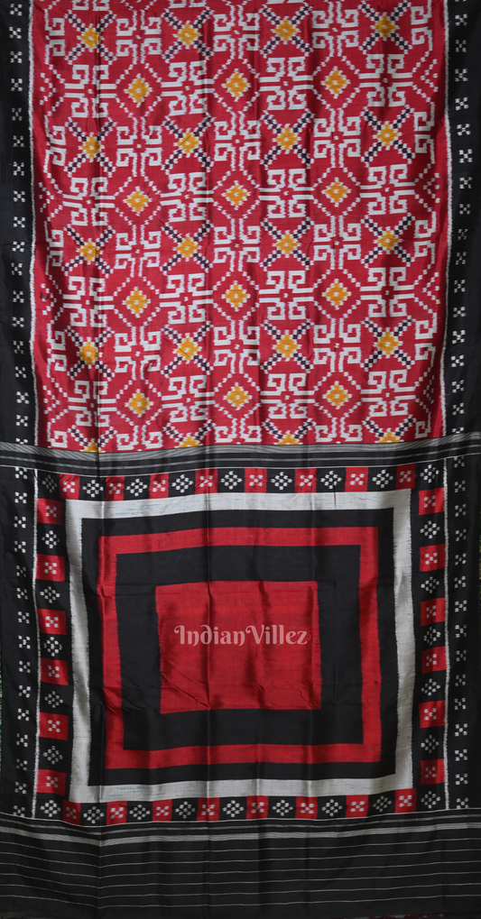 Red Black Telia Rumal Odisha Ikat Contemporary Designer Saree with Paspali Anchal