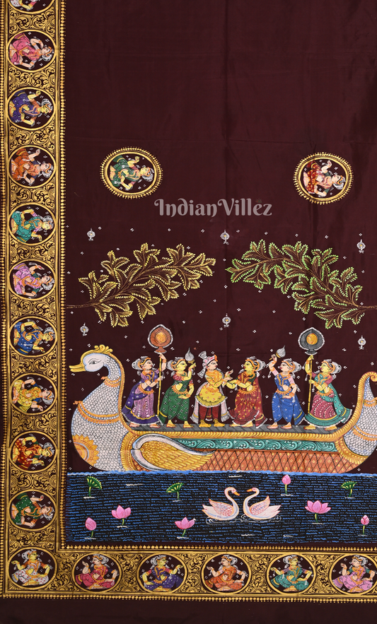 Maroon Boita Bandana Hand-painted Pattachitra Saree