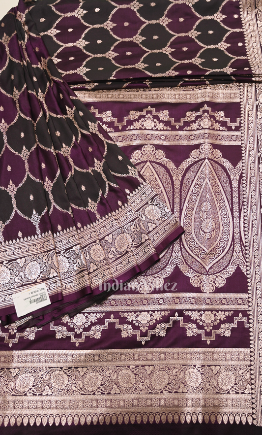 Purple Black Purple Rangkart Pure Mashru Satin Silk Banarasi Saree