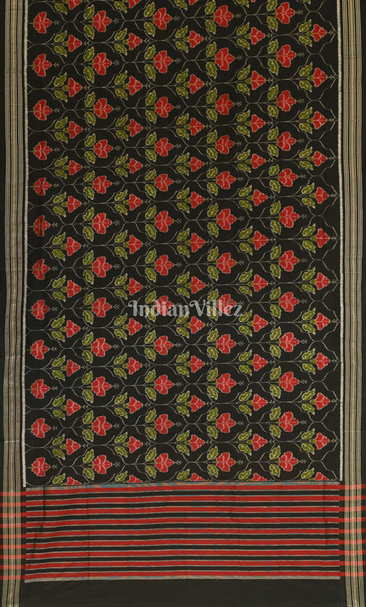Black Red Laal Mandaar Design Odisha Ikat Sambalpuri Silk Saree
