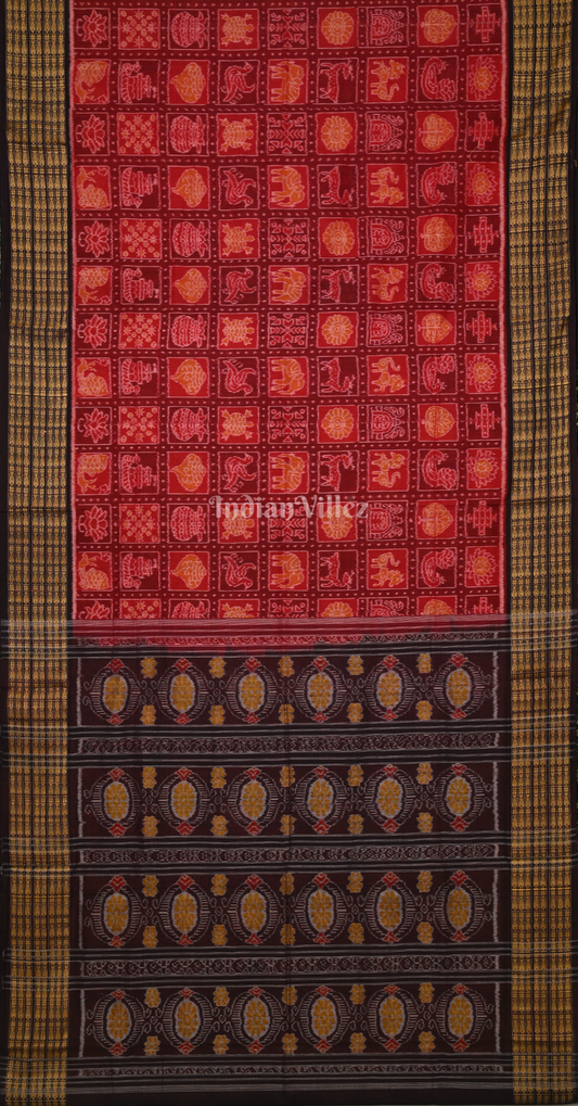 Red Black Nabakothi Odisha Ikat Sambalpuri Cotton Saree