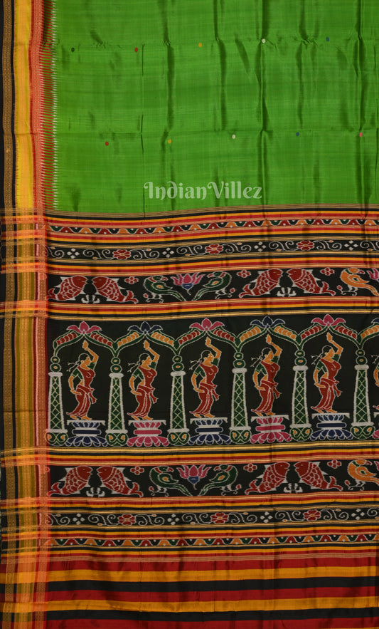 Green Kathiphera Khandua Silk Saree with Odissi Dancer Pallu