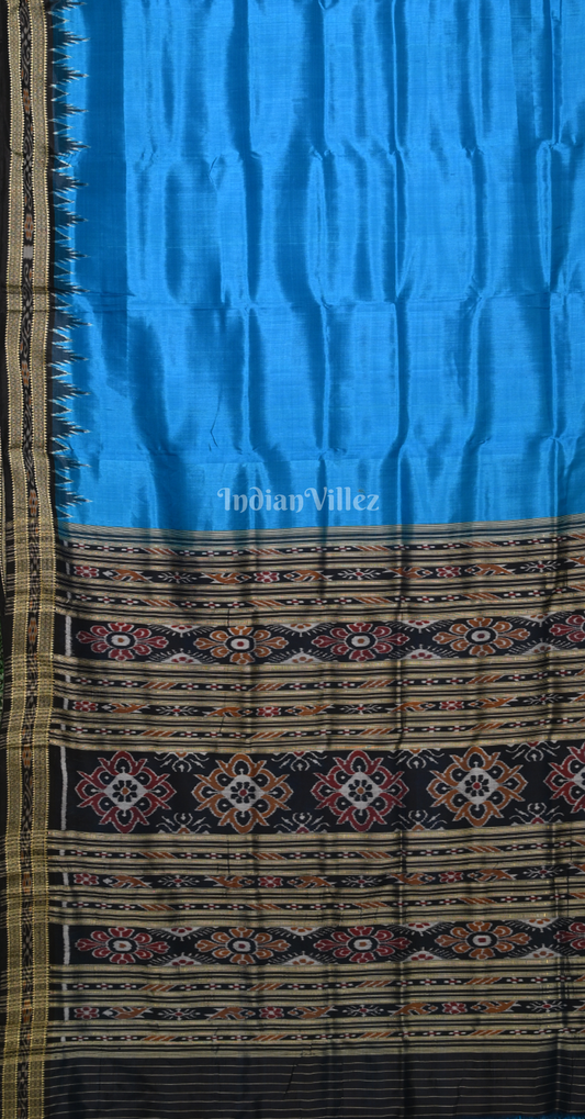 Sky Blue Black Butta Design Odisha Ikat Khandua Silk Saree
