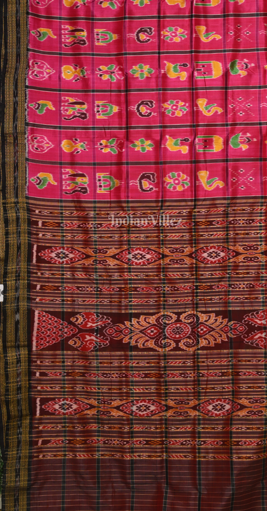 Rani Pink Coffee Nabakothi Odisha Ikat Khandua Silk Saree