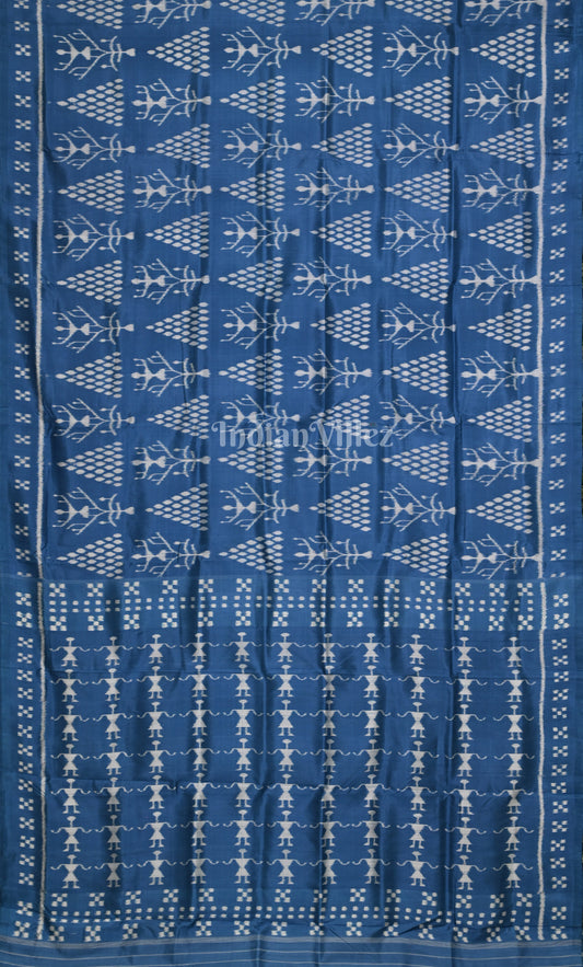 Blue Tribal Jhoti Odisha Ikat Contemporary Designer Silk Saree