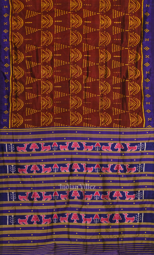 Maroon Blue Jhoti Theme Odisha Ikat Contemporary Designer Silk Saree