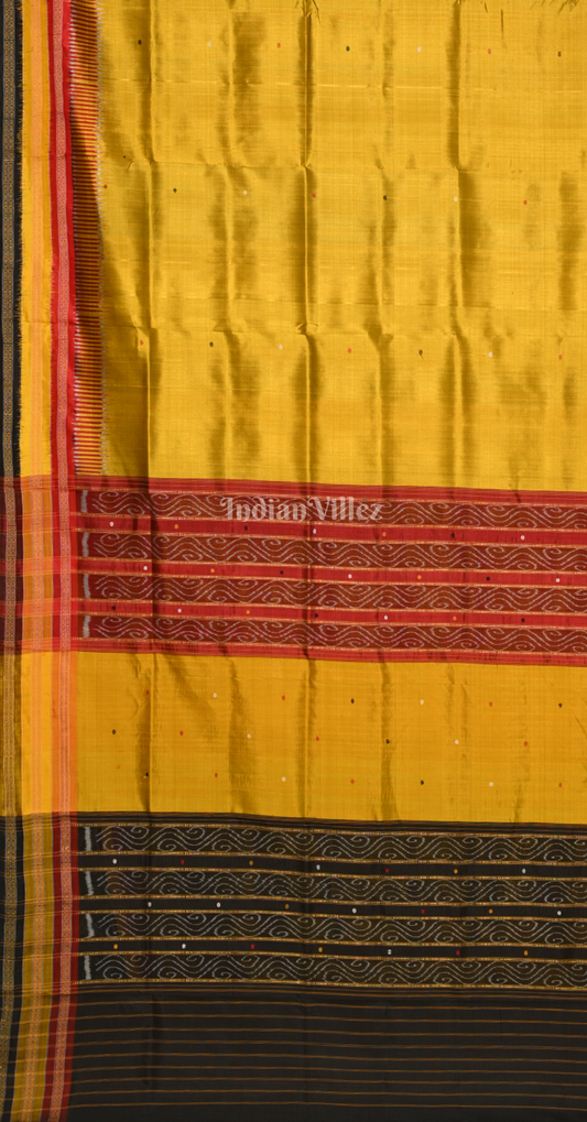 Mustard Yellow Buti Design Kathiphera Odisha Ikat Khandua Silk Saree