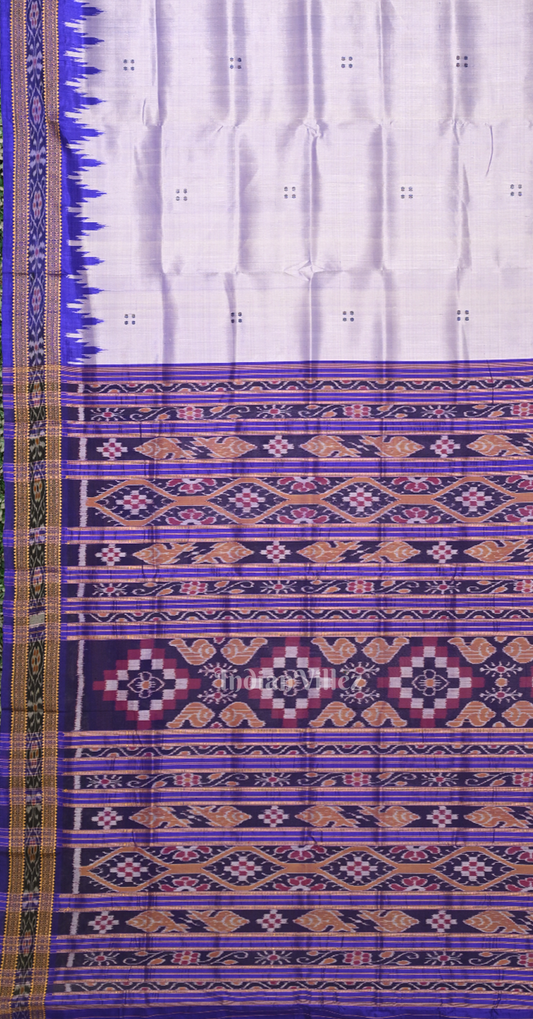 White Blue Buti Design Odisha Ikat Khandua Silk Saree