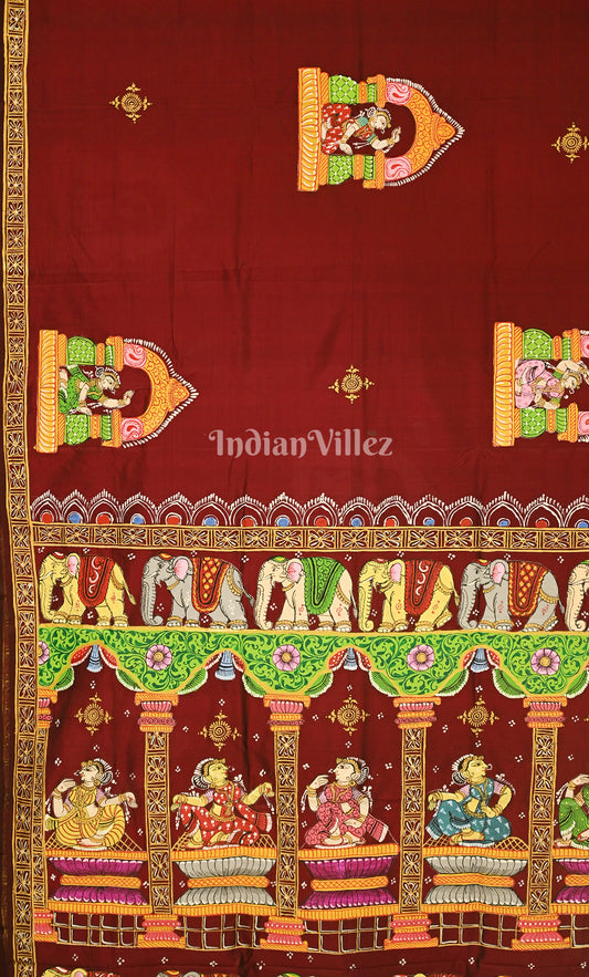 Maroon Elephant & Shringar Ras Pattachitra Saree