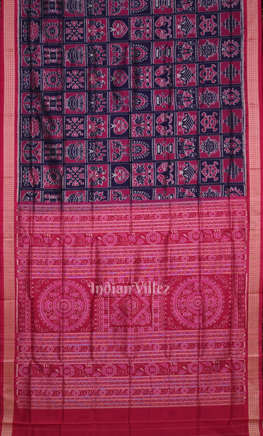 Blue Rani Pink Nabakothi Odisha Ikat Sambalpuri Silk Saree