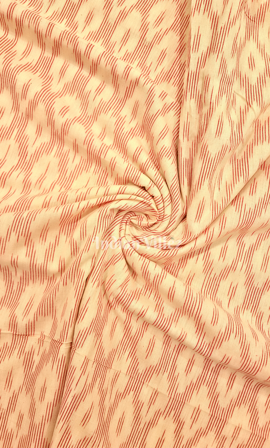 Beige Red Pochampally Ikat Cotton Fabric