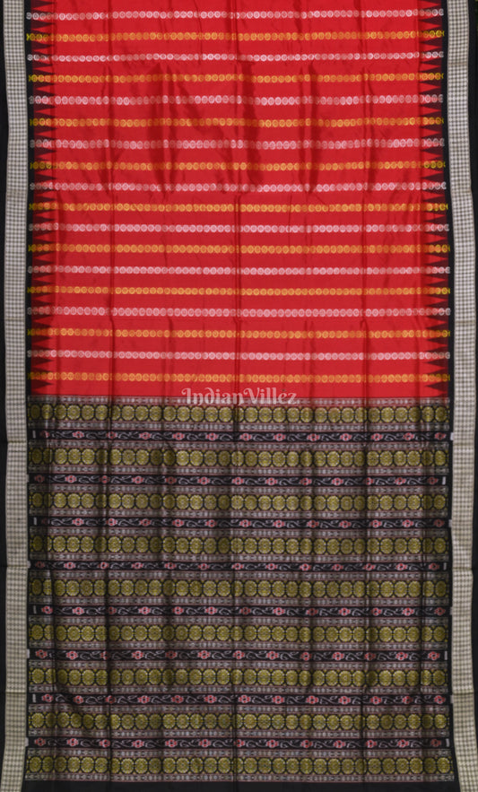 Red Black Buti Design Bomkai Sambalpuri Silk Saree