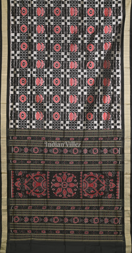 Black White Utkal Laxmi Odisha Ikat Pure Sambalpuri Silk Saree