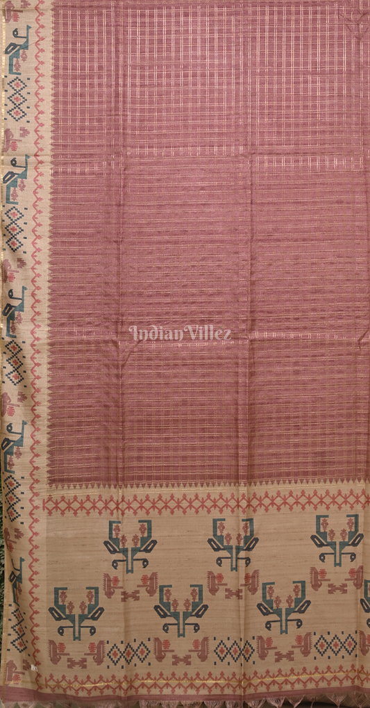Mauve Rose Tusasr Silk Saree Embroidery Work