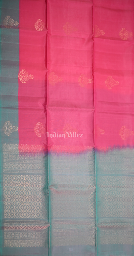 Pink Teal Blue Zari Pure Kanjivaram Soft Silk Saree