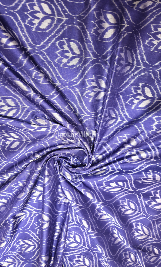 Blue Lotus Motif Odisha Ikat Sambalpuri Silk Fabric