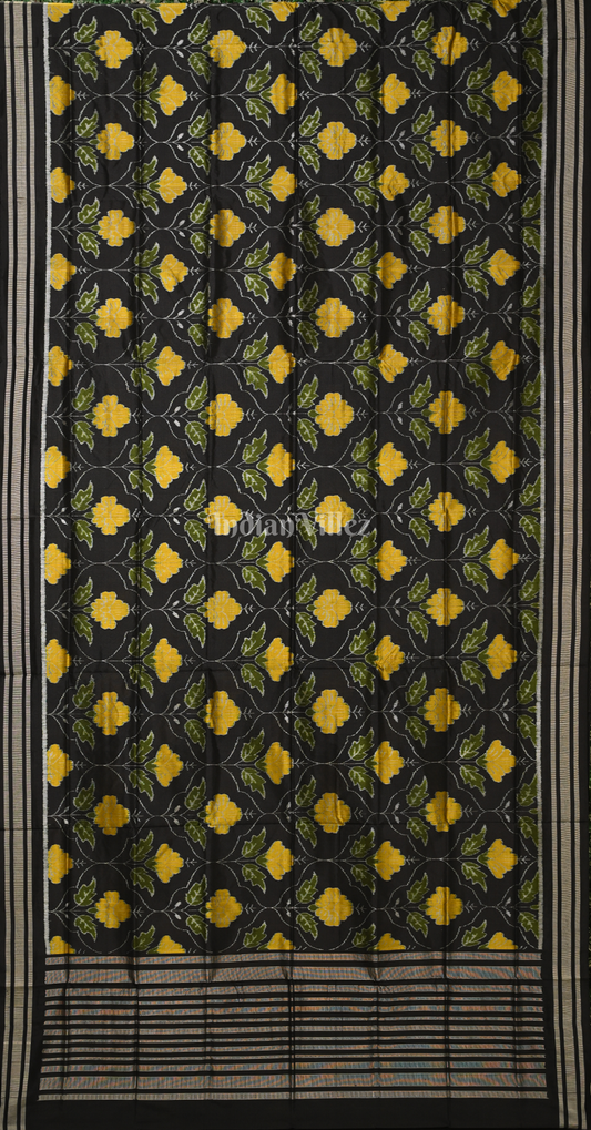 Black Yellow Mandaar Design Odisha Ikat Sambalpuri Silk Saree