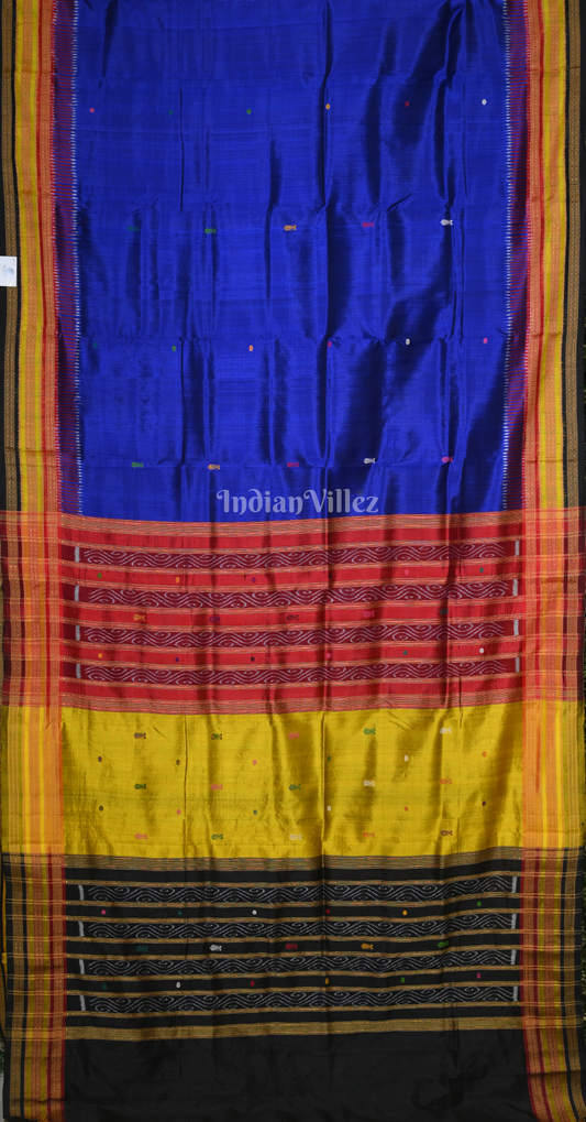 Royal Blue Buti Design Kathiphera Odisha Ikat Khandua Silk Saree with Blouse Piece