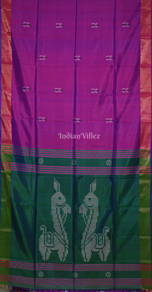 Magenta Pink Green Pure Bishnupuri Silk Saree