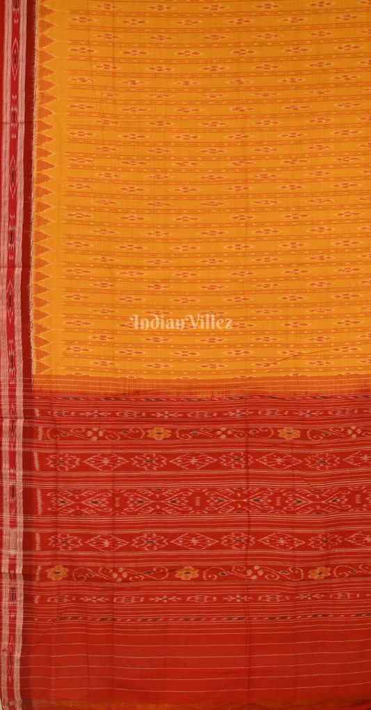 Mustard Yellow Maroon Damru Pasapali Odisha Ikat Maniabandha Cotton Saree