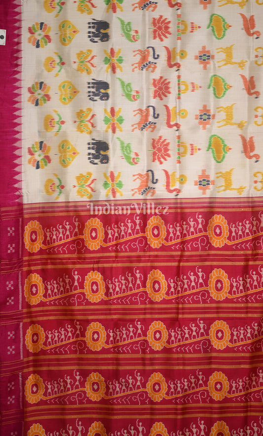 White Pink Nabarangi Odisha Ikat Contemporary Designer Silk Saree