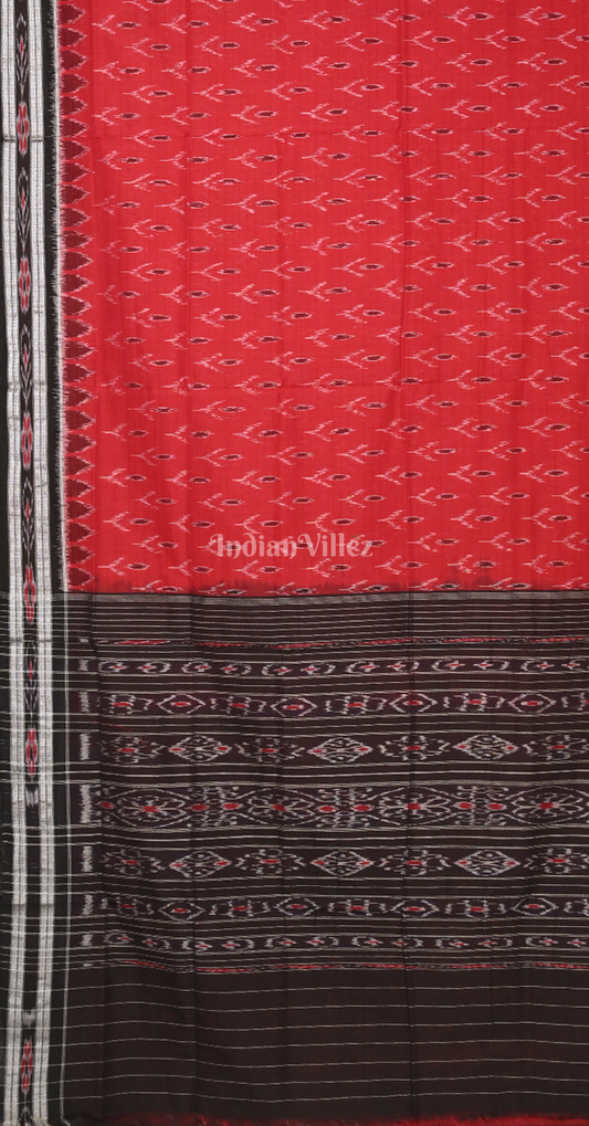 Red Black Mayur Chandrika Odisha Ikat Maniabandha Cotton Saree