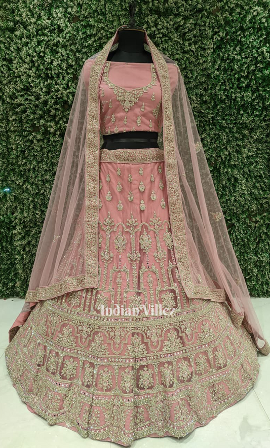Pink Net Zarkan with Stone Work Lehenga Choli with Dupatta