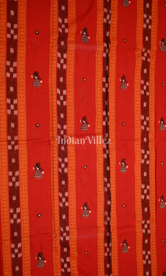 Red Black Doll Odisha Ikat Sambalpuri Cotton Dress set with Dupatta