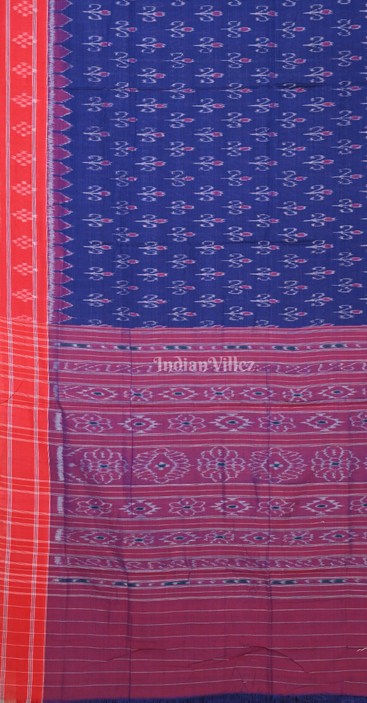 Blue Maroon Mayur Chandrika Odisha Ikat Maniabandha Cotton Saree