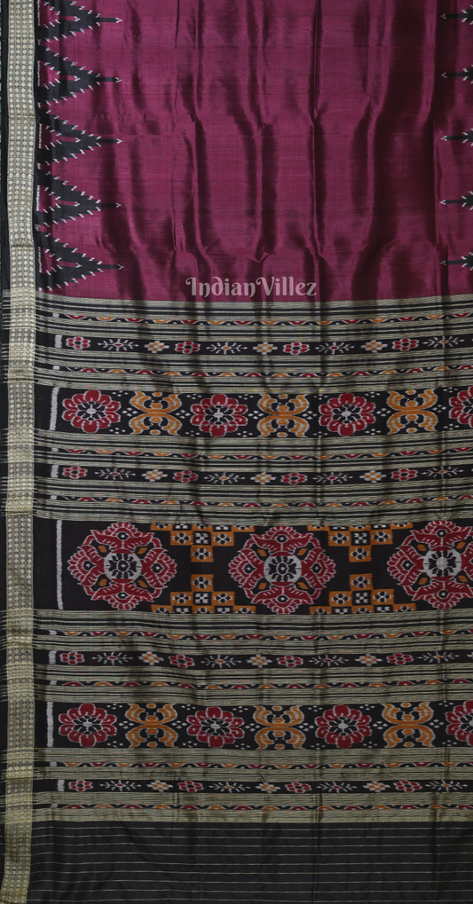 Maroon Black Odisha Ikat Khandua Silk Saree with Pasapali Anchal
