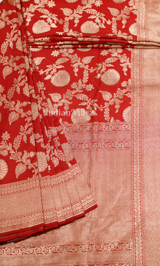 Stunning Bridal Red Brocade Pure Katan Banarasi Silk Saree