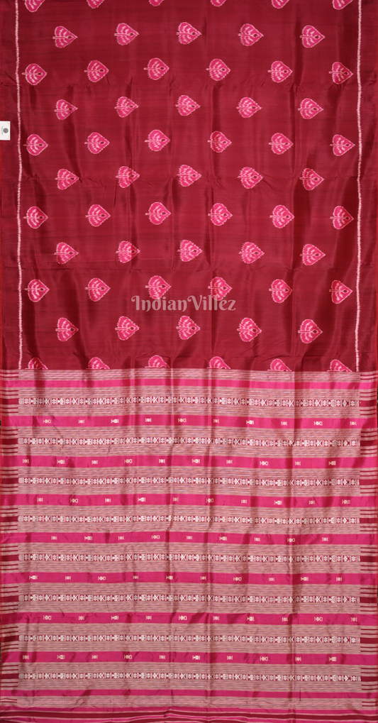 Maroon Peepal leaves Odisha Ikat Contemporary Designer Silk Saree