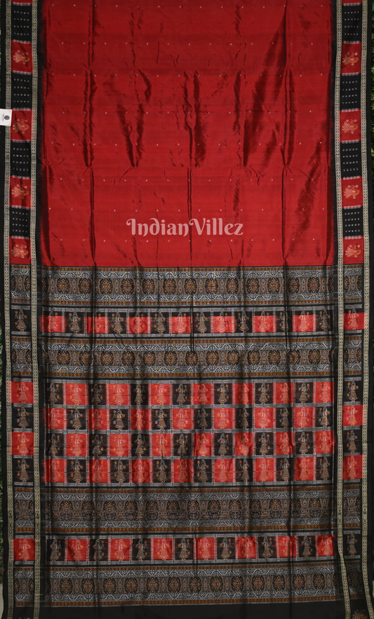 Red Black Odisha Ikat Sambalpuri Silk saree with Doll Anchal