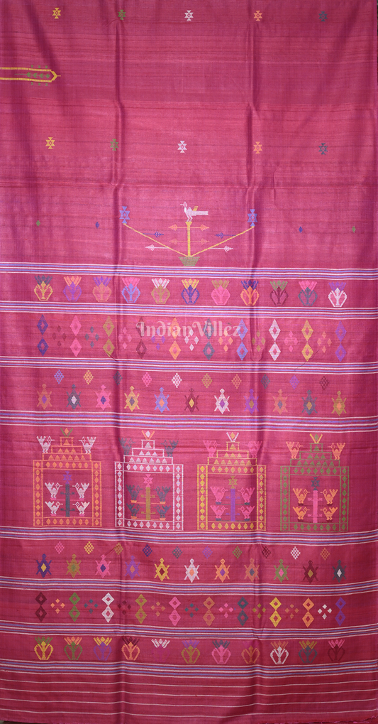 Magenta Pink Dola Bimana Theme Fine Gopalpur Tussar Silk Saree