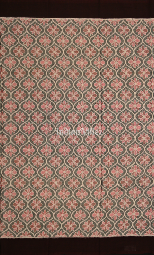 Grey Pink Floral Odisha Ikat Sambalpuri Dress Set & Dupatta