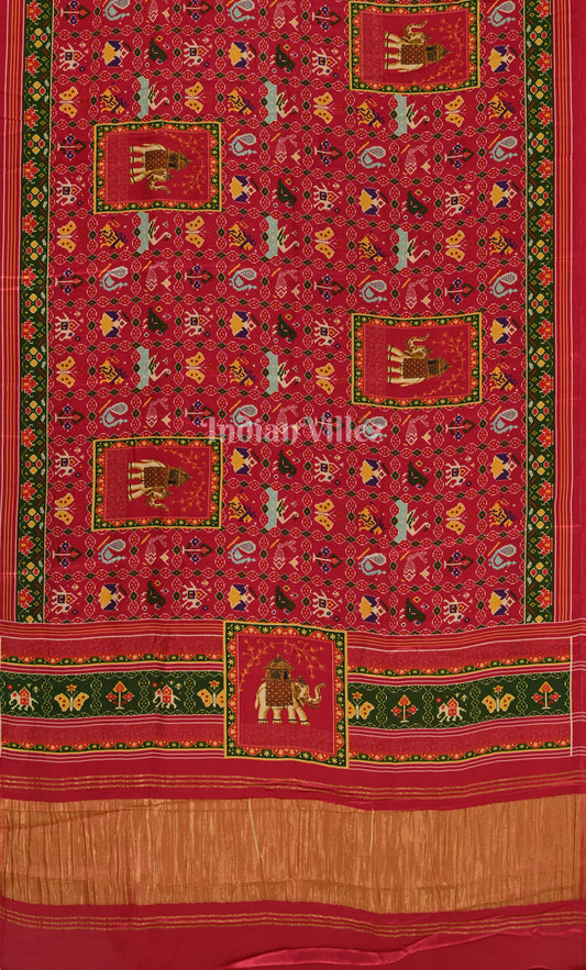 Red Green Digital Print Gajji Silk Saree