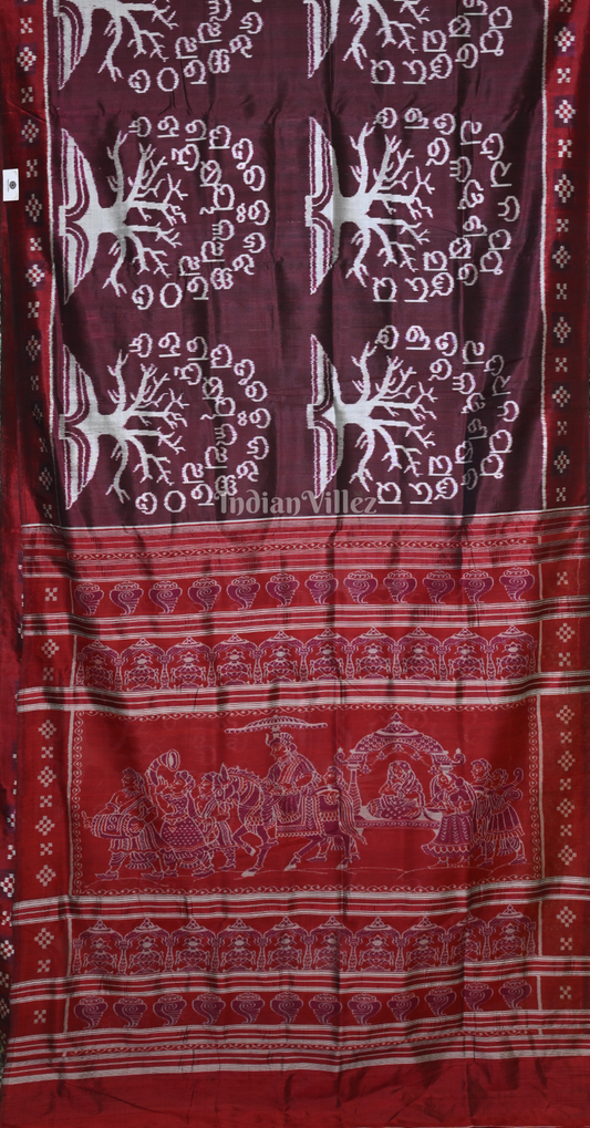 Coffee Maroon Odia Barnamala Odisha Ikat Contemporary Designer Silk Saree