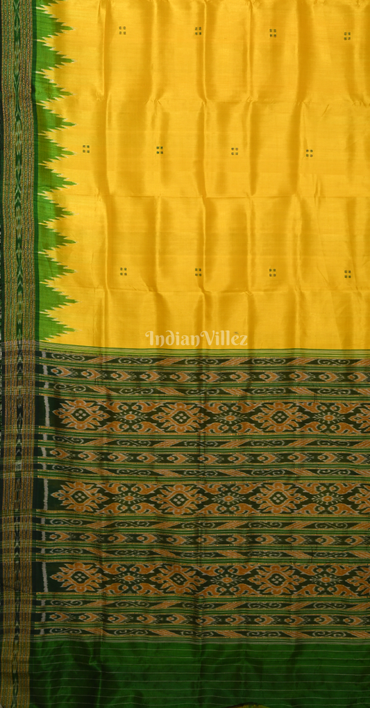 Yellow Green Buti Design Odisha Ikat Khandua Silk Saree