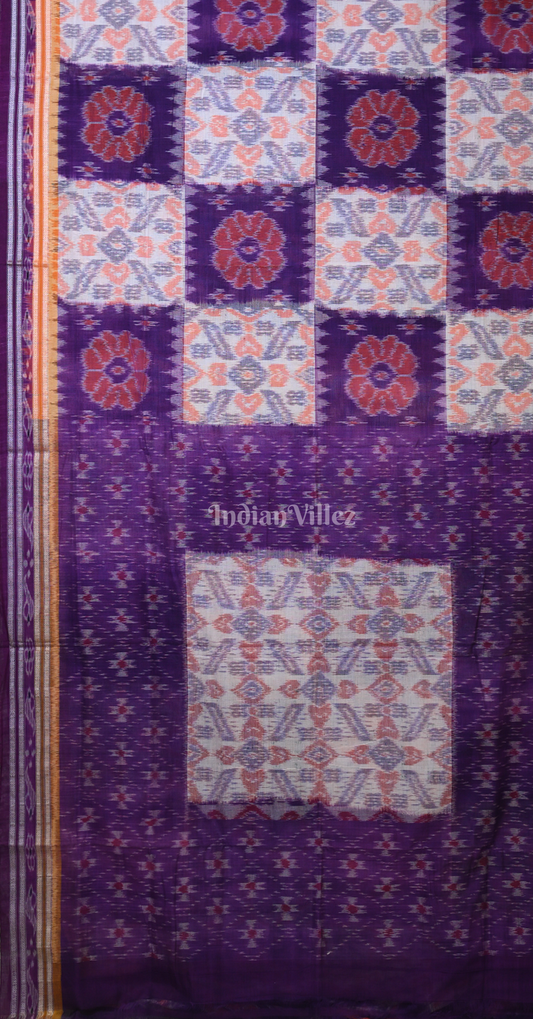 Grey Purple Computer Theme Odisha Ikat Maniabandha Cotton Saree