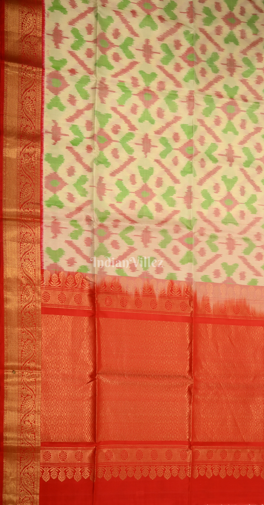 Off White with Multi color Pure Kanjivaram Soft Silk Saree