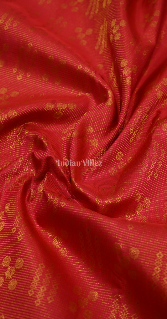 Exclusive Red Golden Buti Zari Brocade Pure Kanjivaram Silk Saree