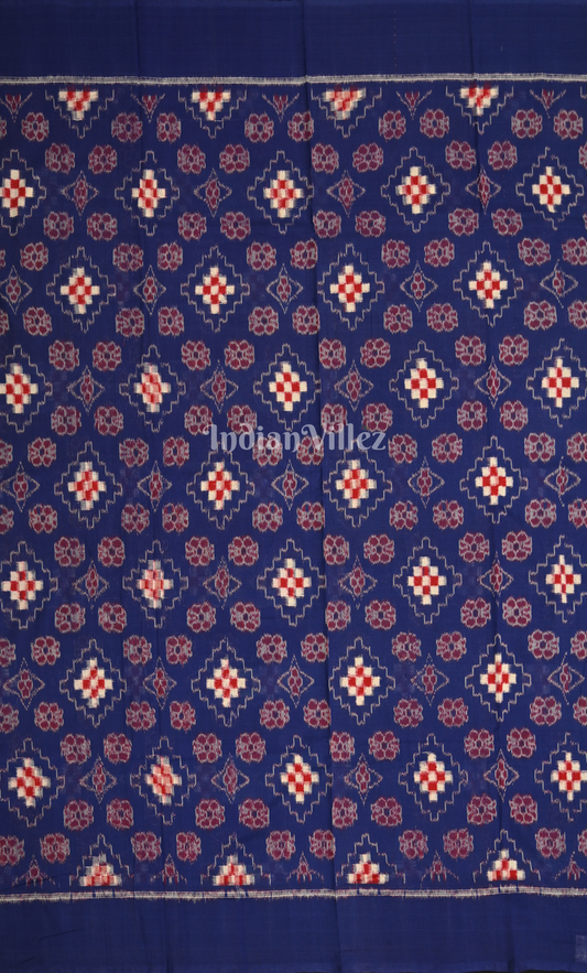 Blue Red Paspali Odisha Ikat Sambalpuri Dress Set & Dupatta