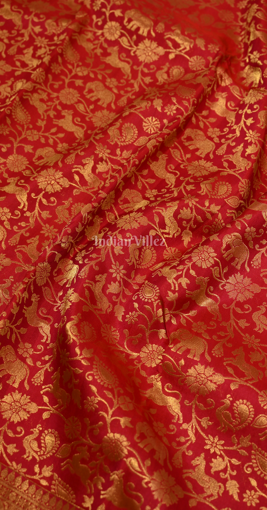 Exclusive Red Shikargah Brocade Pure Kanjivaram Silk Saree