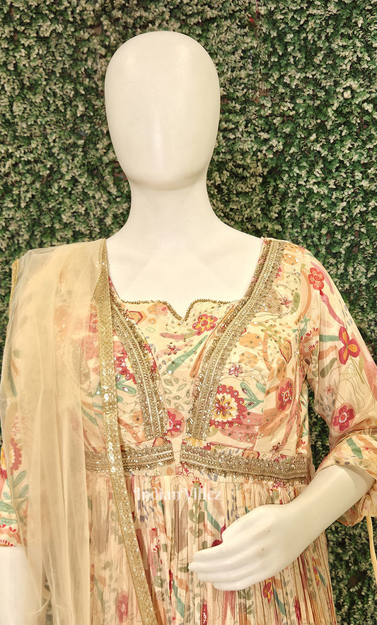 Multicolour Floral Alia cut Anarkali with Dupatta