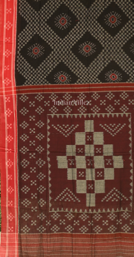 Black Maroon Tarabali Odisha Ikat Sambalpuri Cotton Saree