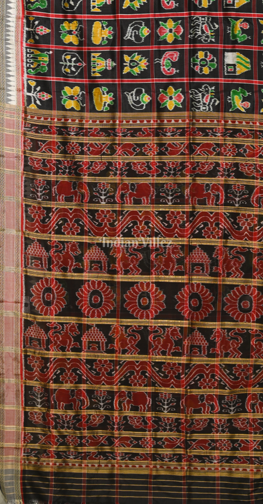 Black Maroon Nabakothi Odisha Ikat Khandua Silk Saree