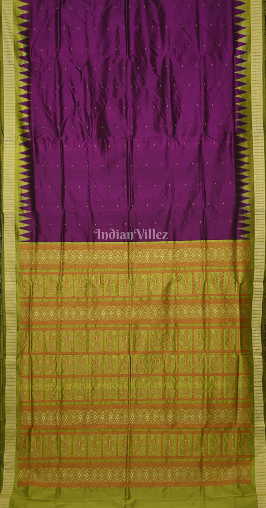 Purple Olive Green Buti Design Odisha Ikat Bomkai Sambalpuri Silk Saree