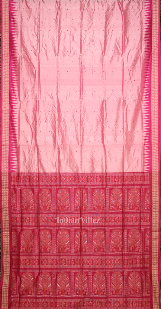 Pink Magenta Butti Design Odisha Ikat Bomkai Silk Saree